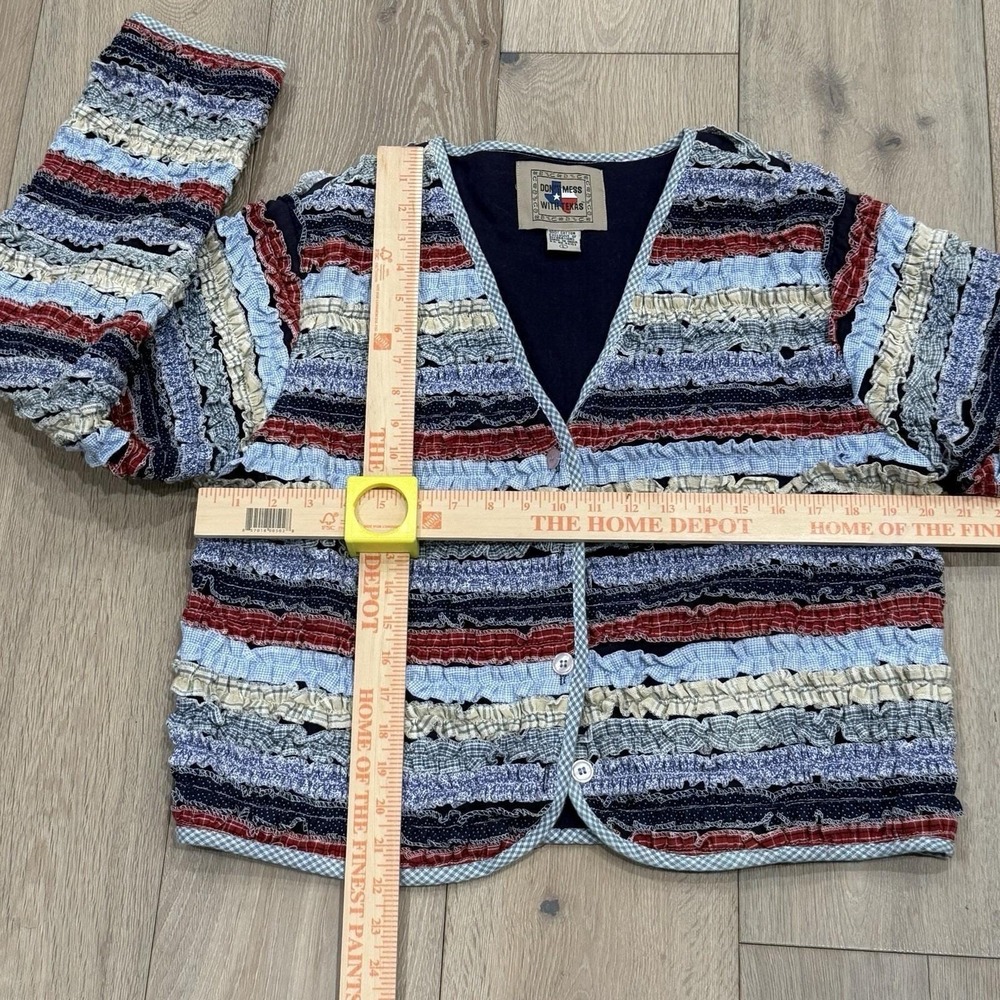 Vintage Don't Mess With Texas Ruffled Patchwork Rag Rug Cardigan Jacket L - Picture 9 of 11